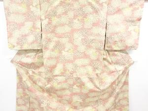 アンティーク　菊模様織り出し十日町紬着物